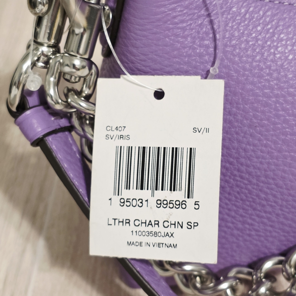 Coach Charlotte Shoulder Bag Pebbled Leather Crossbody Purple Iris Silver chain - Picture 9 of 16